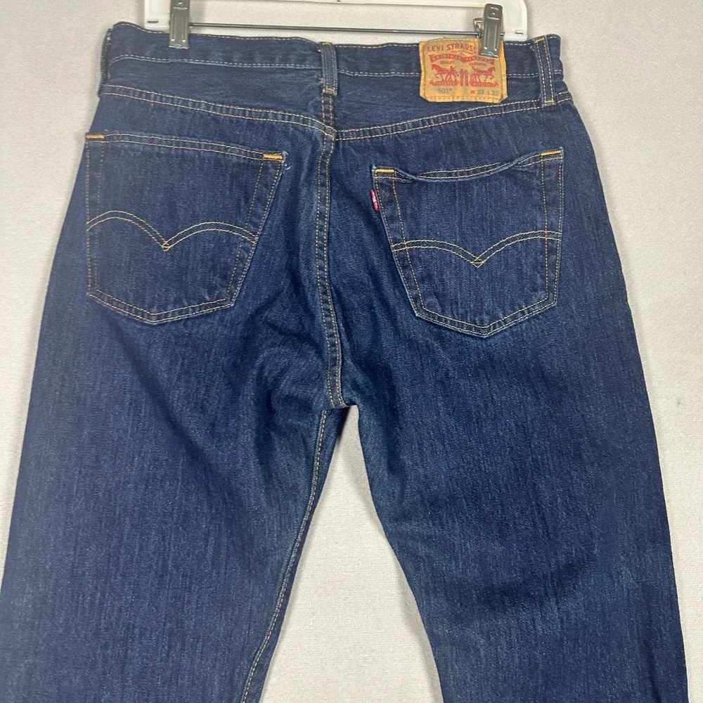 Levis 501 Jeans Men 33X32 Original Fit Blue Dark Wash Straight Leg Red Tab Denim
